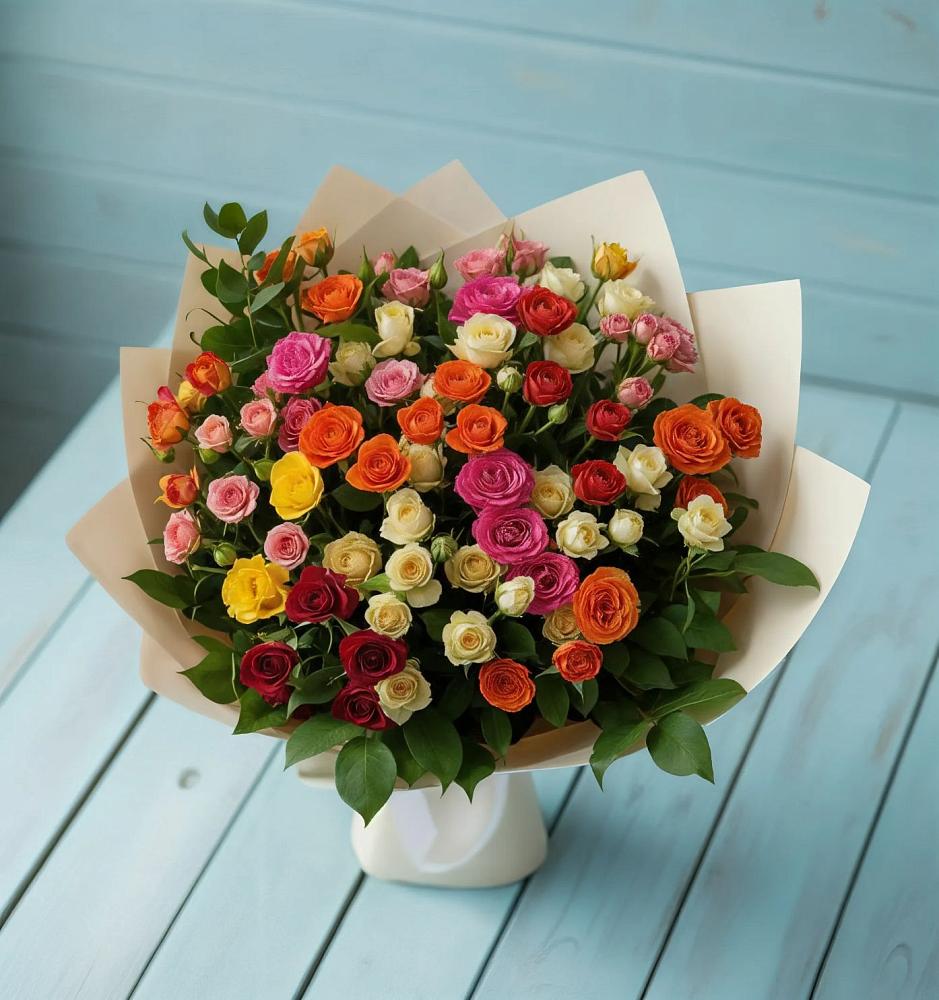 Букет Микс из разноцветных кустовых роз в Ипатово