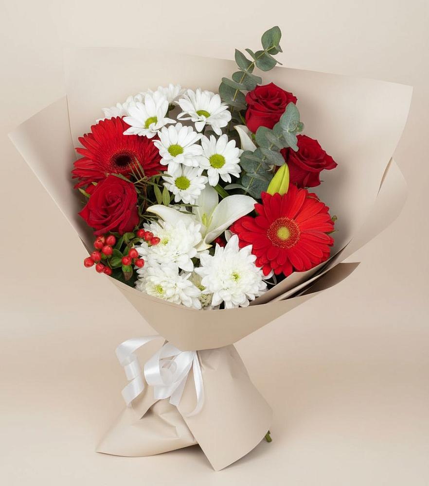 Букет цветов из: Розы, Хризантемы, Герберы и Лилии в Ипатово